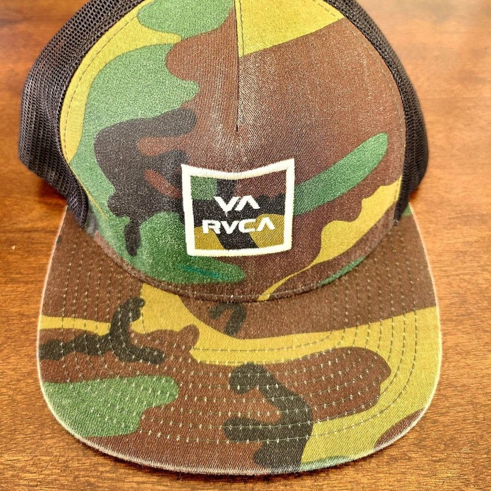 Camo RVCA trucker style snapback hat
